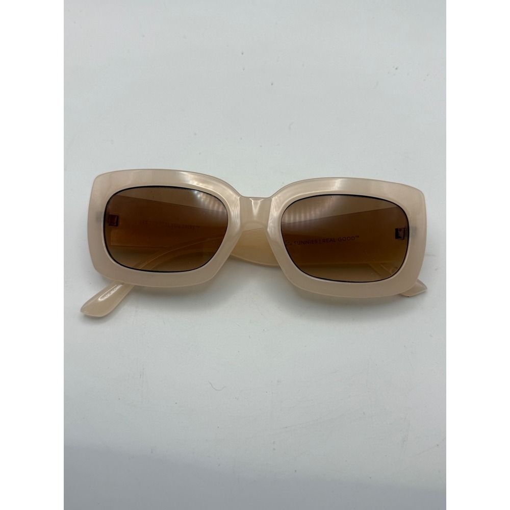 Aerie Sunnies Real Good Rectangular Sunglasses Cream Beige Brown Gradient Lens